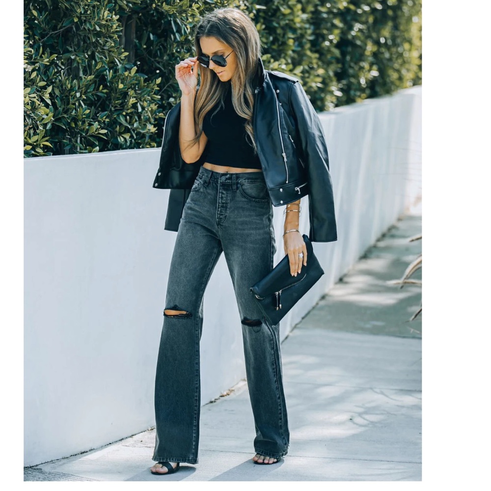 TAYDEN HIGH RISE DISTRESSED 90S FLARE DENIM VICI
